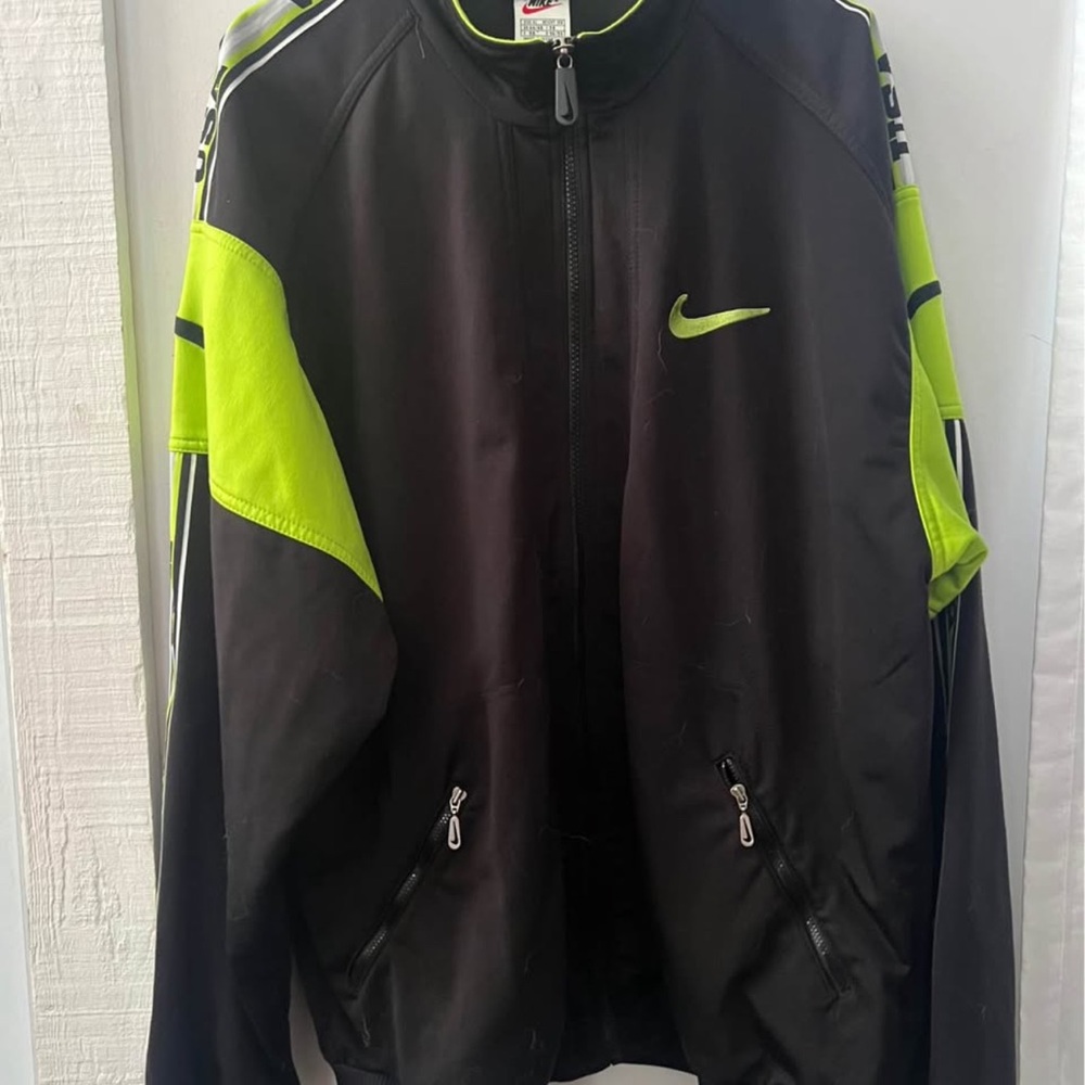 Nike Black Jacket with Neon Green Accents Men’s Windbreaker
